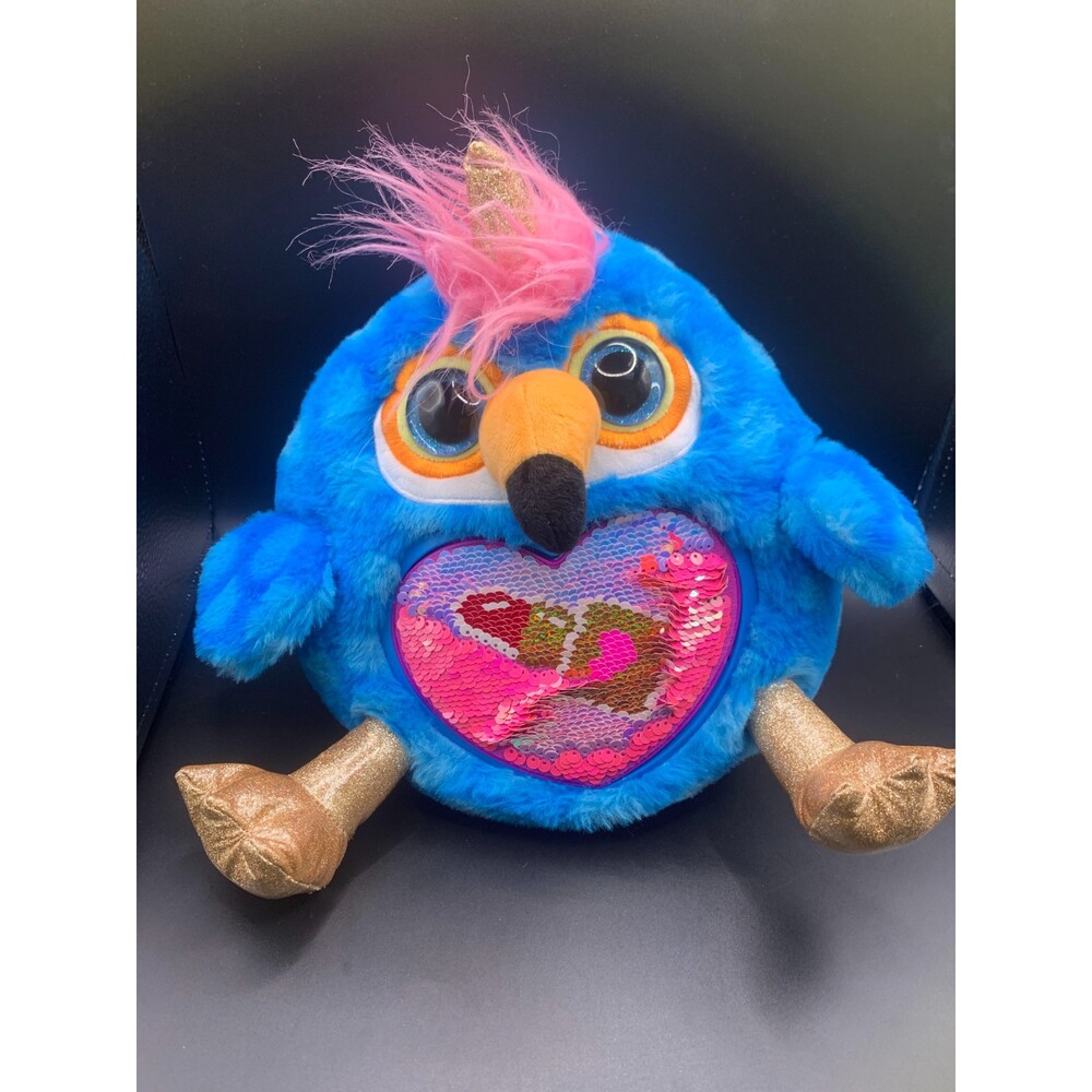 Zuru Rainbowcorn Blue Parrot Unicorn Plush Pink Heart Stuff Toy Glitter Eyes